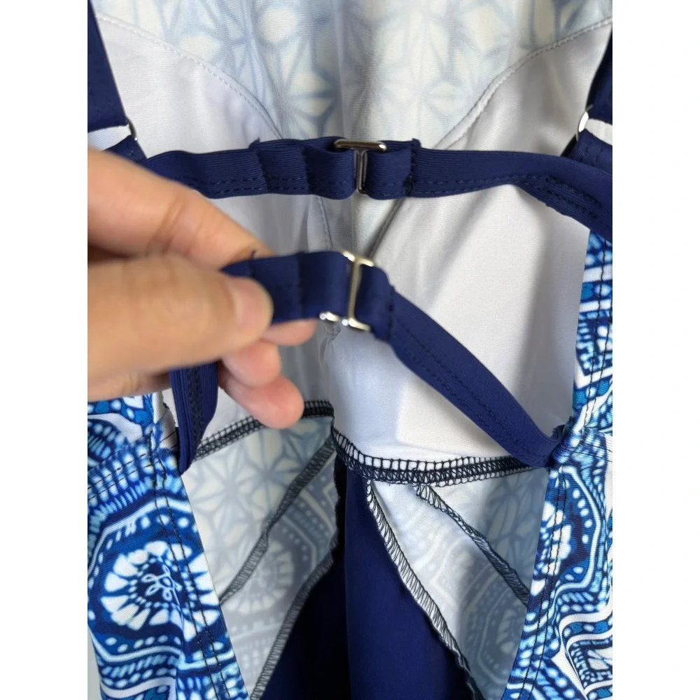 NEXT Women Spice Market Contour One Piece Swimsuit Beach‎ Summer Blue Geom Small